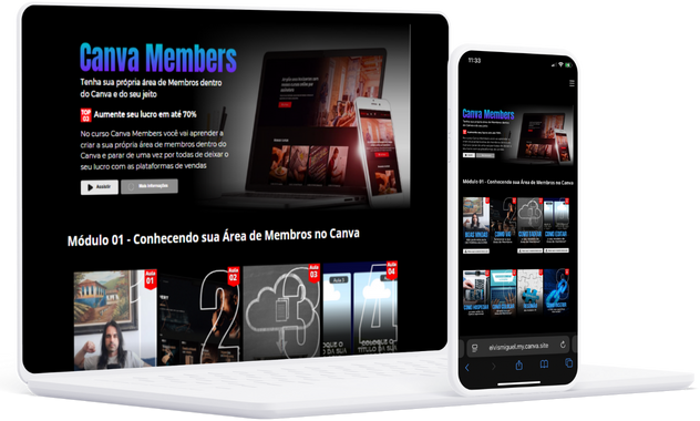 Pré-visualização da área de membros do Canva Members em um notebook.